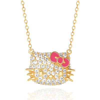 925 Yg flash plated 18" Cz Hello Kitty 3D Face Necklace