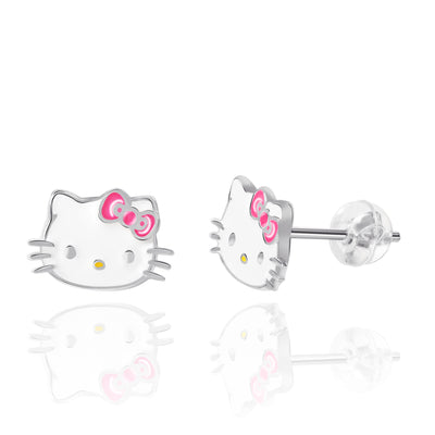 Hello Kitty Sterling Silver Enamel Stud Earrings