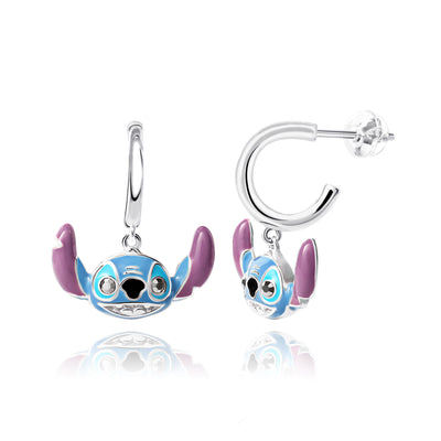 Disney Stitch Sterling Silver Hoop Charm Earrings