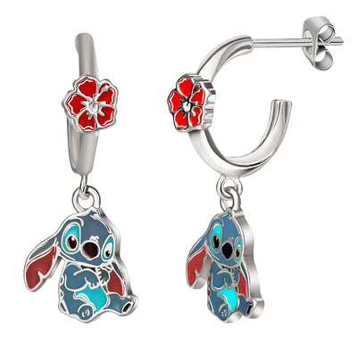 Disney Lilo and Stitch Flower and Stitch Dangle Hoop Earrings