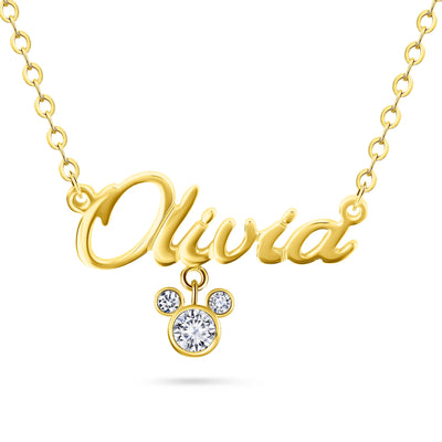 Disney Mickey Mouse Script Sterling Choice of Color: Gold or Silver Name Necklace