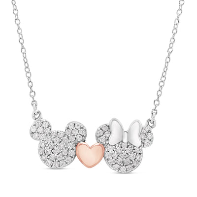 Disney Mickey & Minnie Sterling Silver Sweetheart Necklace