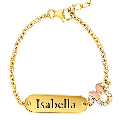 Disney Minnie Mouse Girls Custom Choice of Color: Gold or Silver ID Name Bracelet