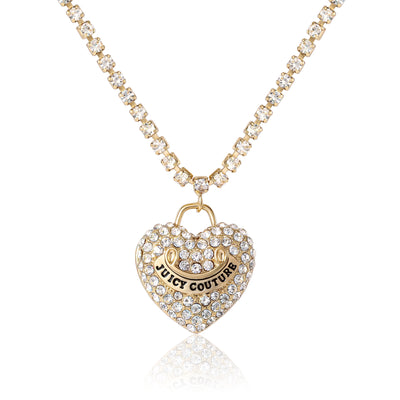 Juicy Couture Pavé Heart Cyrstal Chain Pendant Necklace