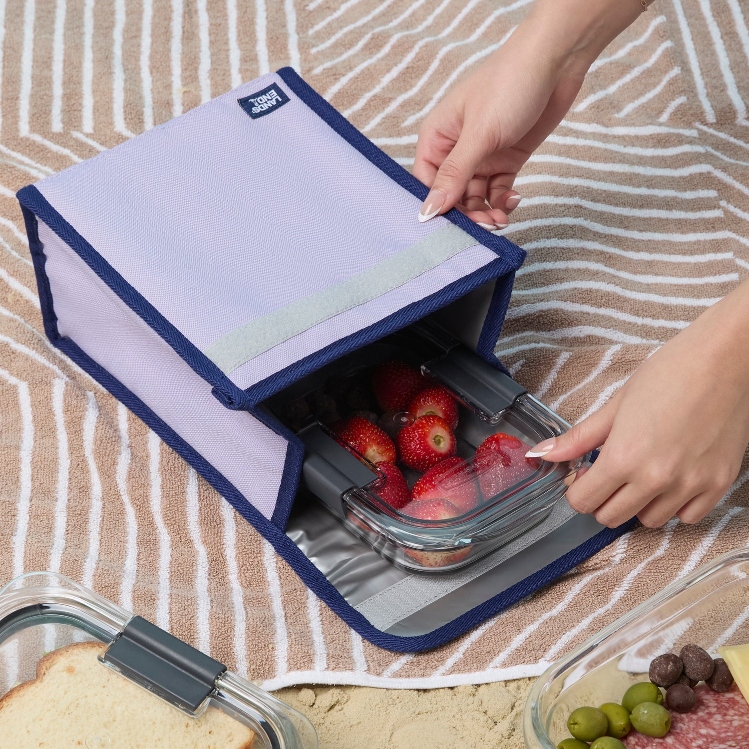 Lands' End Small Cooler Bag Polyester Canvas, Soft Cooler Lunch Box for Women and Men (Lilac) - Lilac
