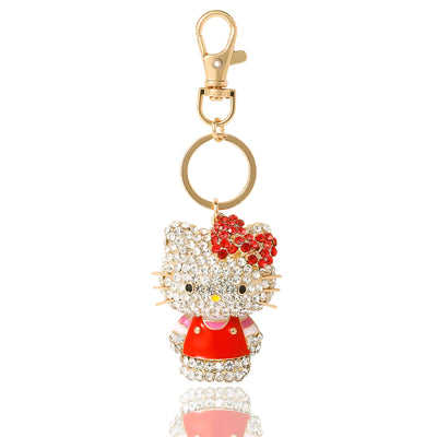 SALLY ROSE Sanrio Hello Kitty Keychain Official License, Red and White Pave Crystal Hello Kitty Charm Keychain with Lobster Clip