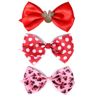 Minnie Mouse Bow for Hair 3-Piece Official License, Pink and Red Hair Bows