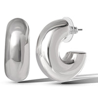 JS Jessica Simpson Chunky Hoop Earrings in Silver Tone Finish