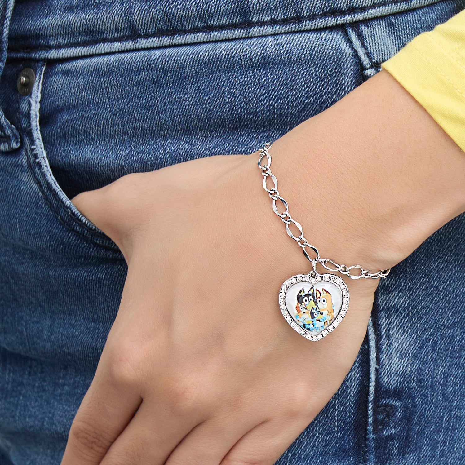 Bluey Heart Pendant Chain Bracelet - Silver Tone