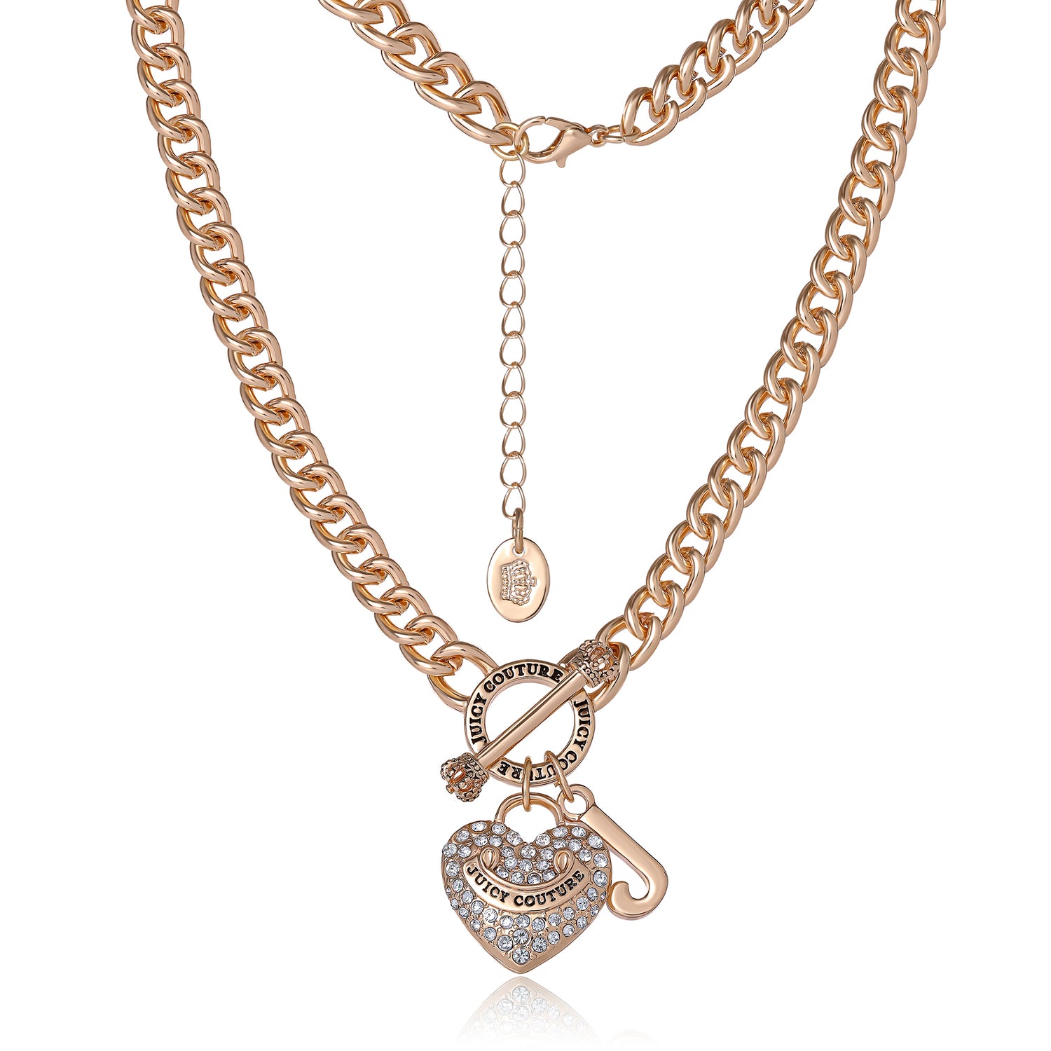 Juicy Couture Gold Tone Heart Logo Charm Necklace for Women 16"