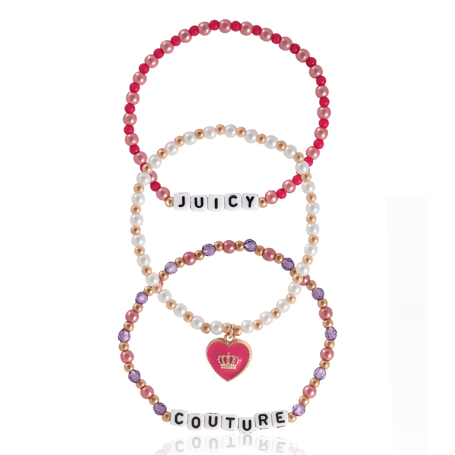 Juicy Couture Kids Beaded Bracelet Set – “Juicy Couture” Letter Beads & Heart Charm