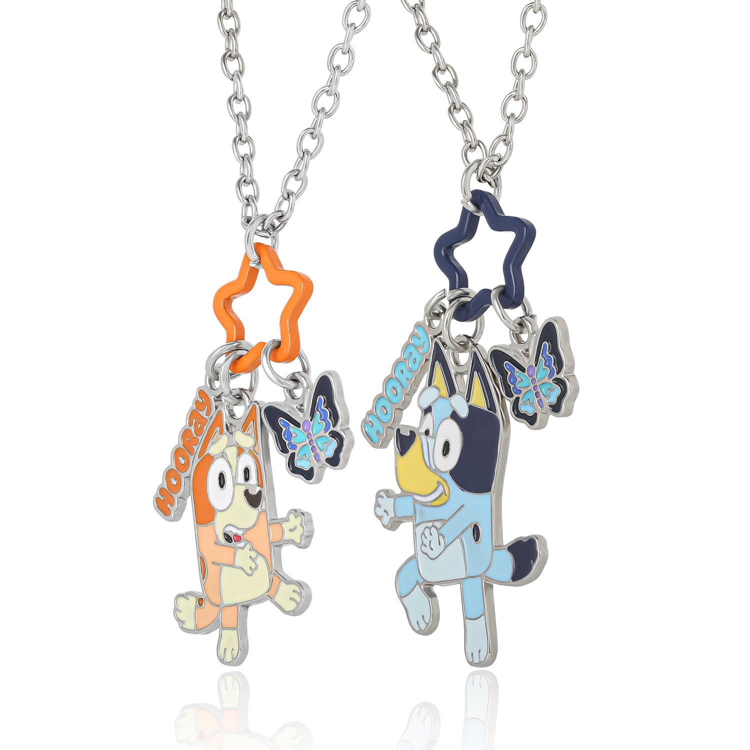 Bluey and Bingo BFF Pendant Necklace Set with Star and Charm Tags - 2 Piece Jewelry Gift