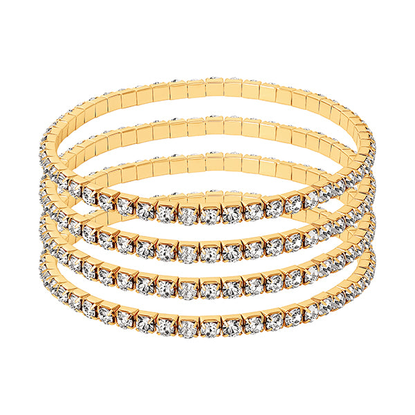 Jessica Simpson Fasjion Rhinstone 5 Piece Stretch Bracelet Set - Gold Clear