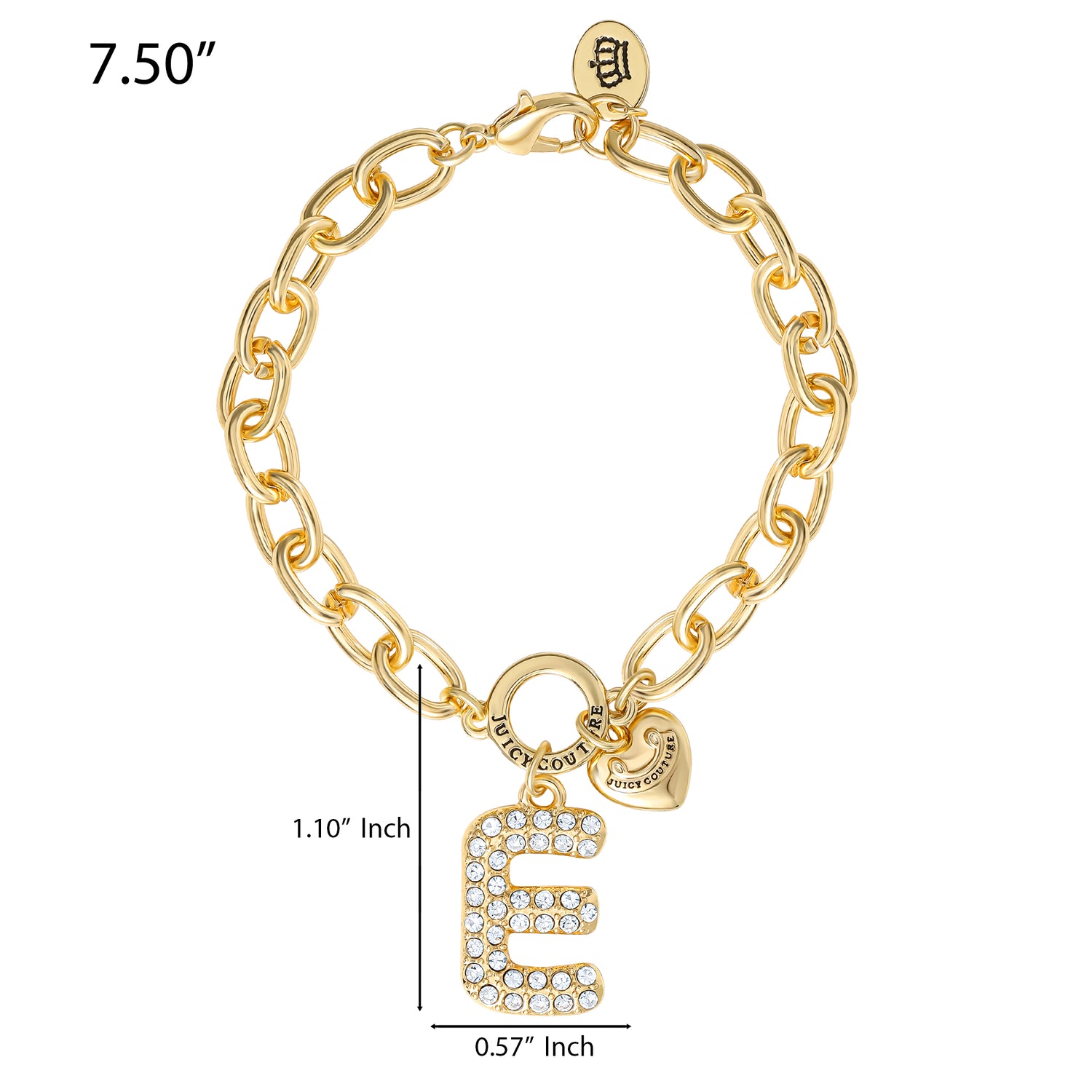 Juicy Couture Pavé Initial Charm Bracelet - 7.5'' Gold Tone Link