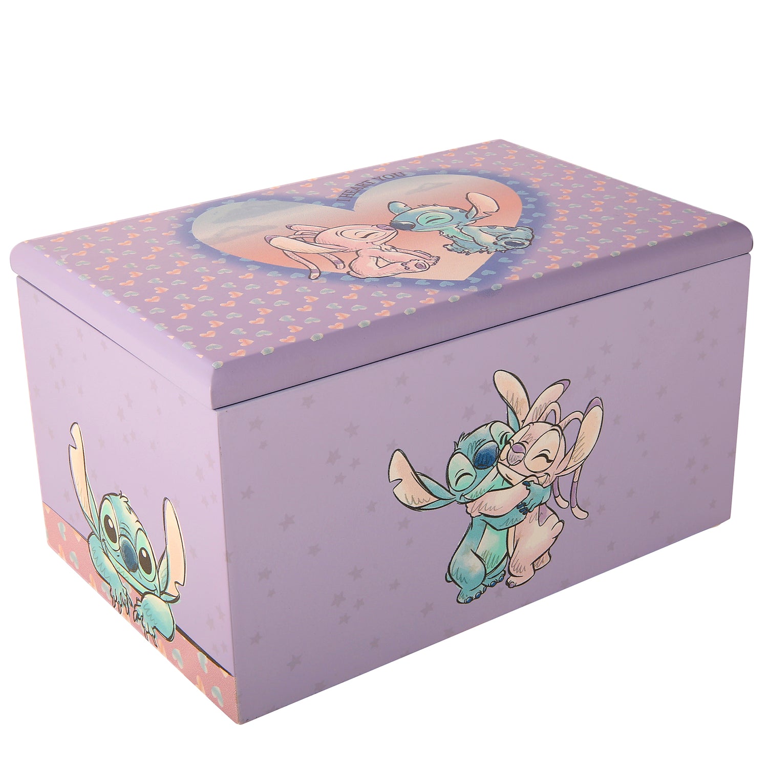 Disney Stitch and Angel Jewelry Box with Tray Official License, Wood Jewelry Organizer and Jewelry Case, Cute Gifts