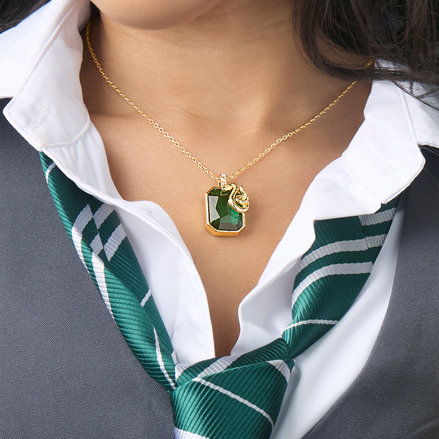 Harry Potter Slytherin Snake Pendant Necklace Official License, 18+2"