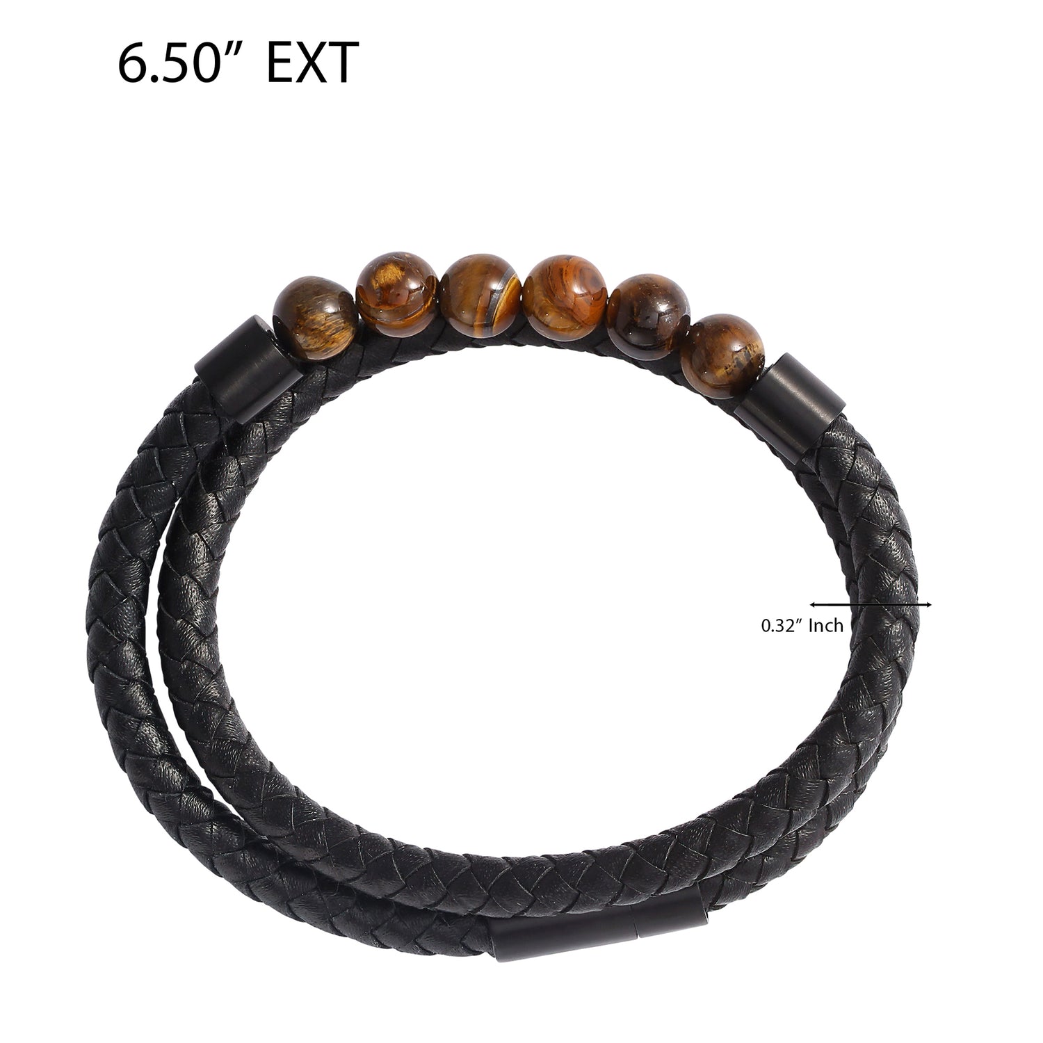 Lucky Brand Braided Cord Men's Bracelet with Tiger's Eye Beads, Stainless Steel Bracelet, Male Jewelry