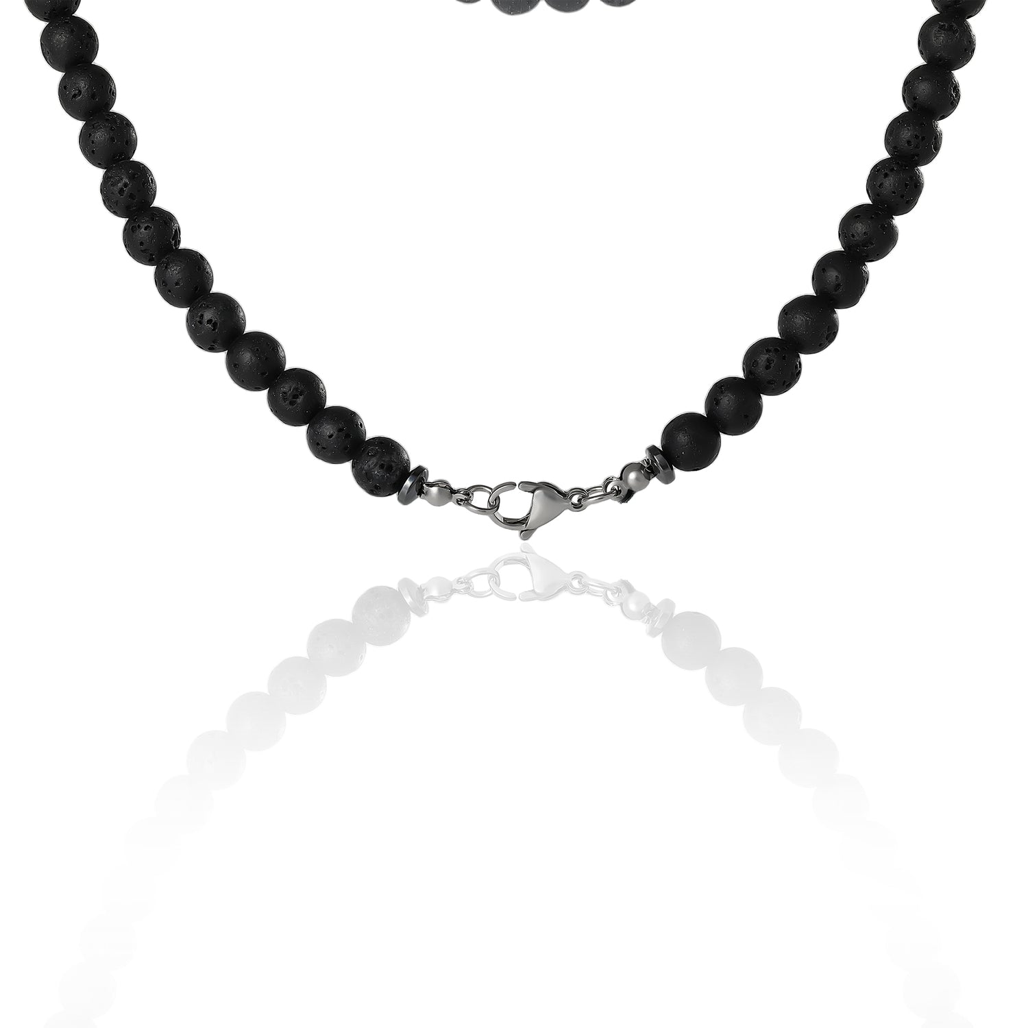 Lucky Brand Men’s Lava Rock & Lapis Beaded 22'' Necklace, Silver‑Tone Barrel Accents