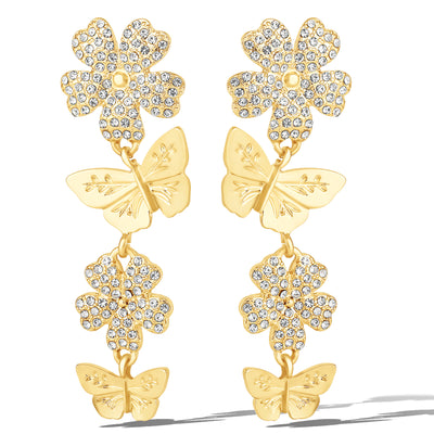 Jessica Simpson Vertical Butterfly Drop Earrings with Shiny Gold Finish
