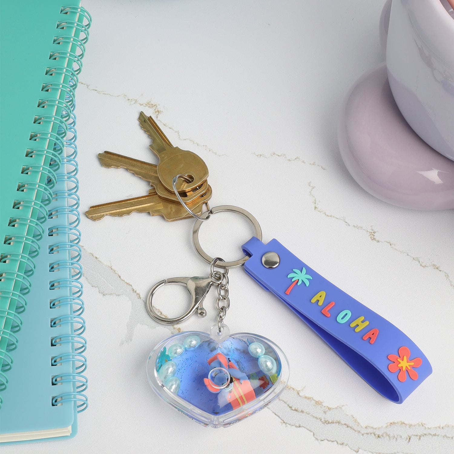 Disney Stitch Heart Shaped Liquid Surfing Keychain