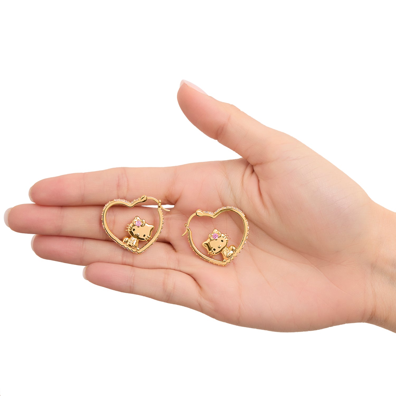 Hello Kitty 3D Heart Hoop Earrings, Yellow Gold-Plated Sterling Silver with Created Sapphire, Official License