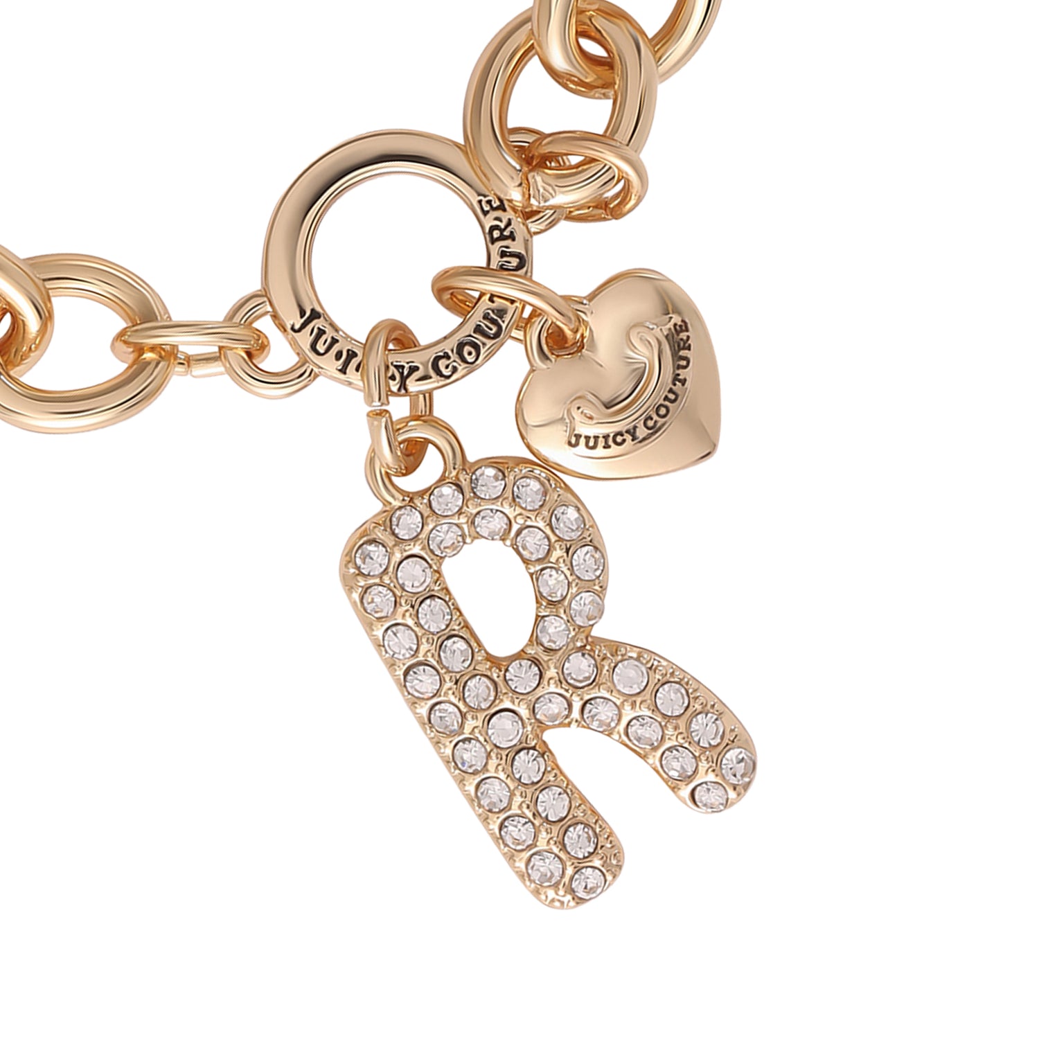 Juicy Couture Pavé Initial Charm Bracelet - 7.5'' Gold Tone Link - R