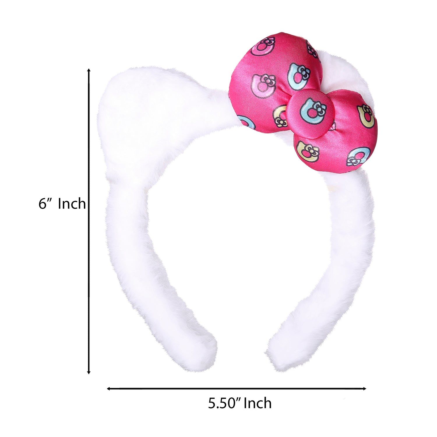 SALLY ROSE Hello Kitty Plush Headband for Official License, Plush White Head Band with Kitty Ears and Pink Bow