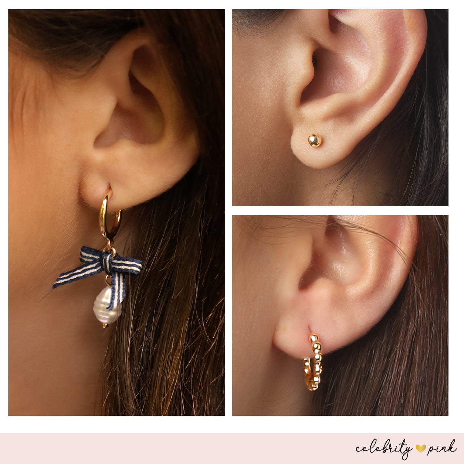 Celebrity Pink Womens Gold-Tone Hoop Earrings and Stud Earring Pack of 6 | 6-Pack, Small Hoops and Stud Earrings, Everyday Gold Jewelry for Women