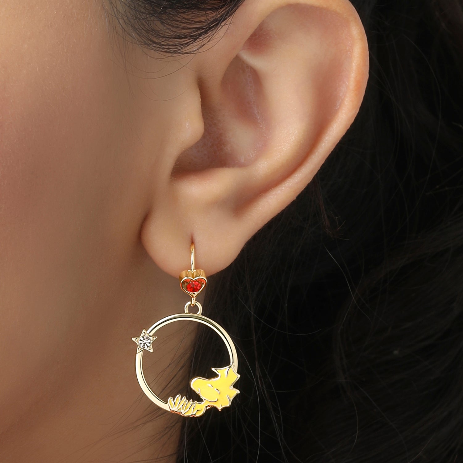 Peanuts Woodstock and Snoopy Mismatch Dangle Hoop Earrings for Women