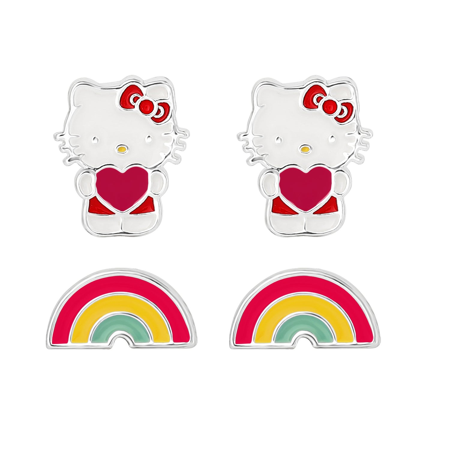 Hello Kitty Stud Earrings Set for Women, 2 Pairs, Sanrio Studs