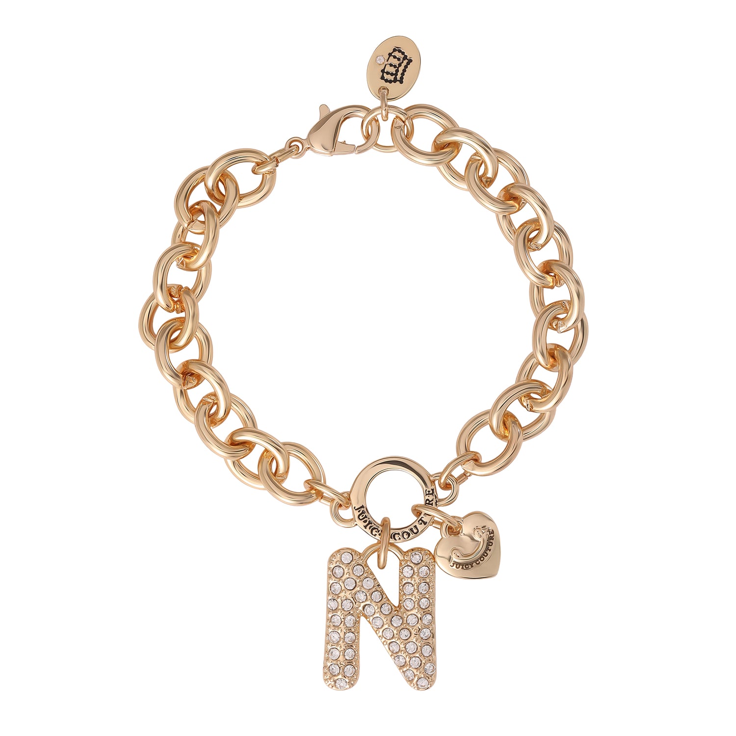 Juicy Couture Pavé Initial Charm Bracelet - 7.5'' Gold Tone Link - N