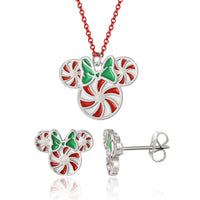 Minnie Mouse Christmas Necklace and Stud Earrings Official License, Peppermint Minnie Jewlery Set, Disney Christmas Jewelry