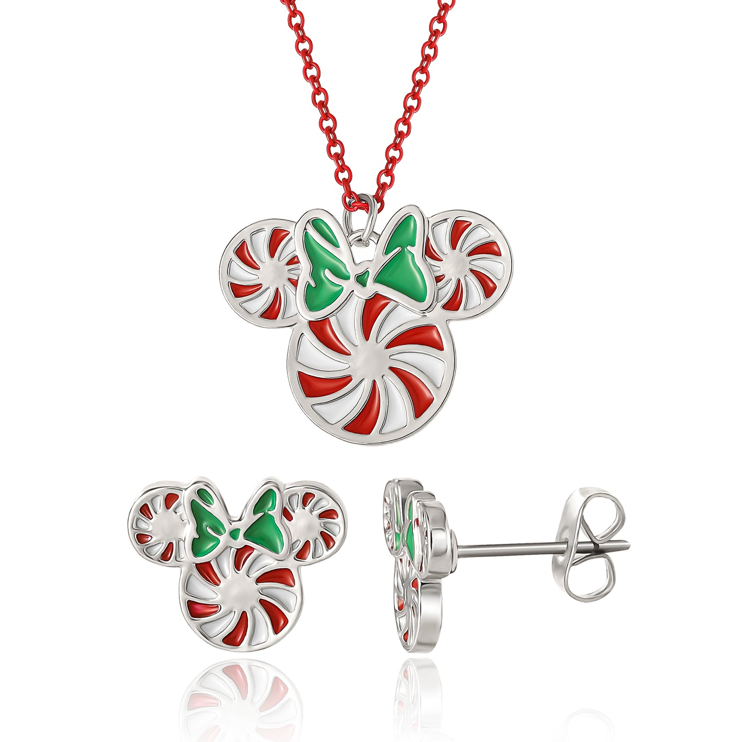 Disney Minnie Mouse Holiday Peppermint Minnie Necklace and Earring Set