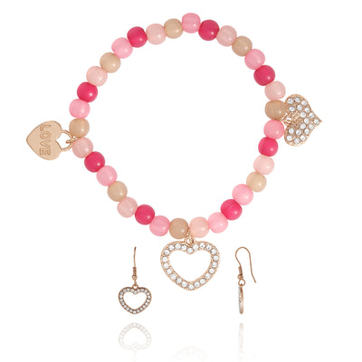 Jessica Simpson Kids Pink Heart Charm Bracelet & Earrings Set
