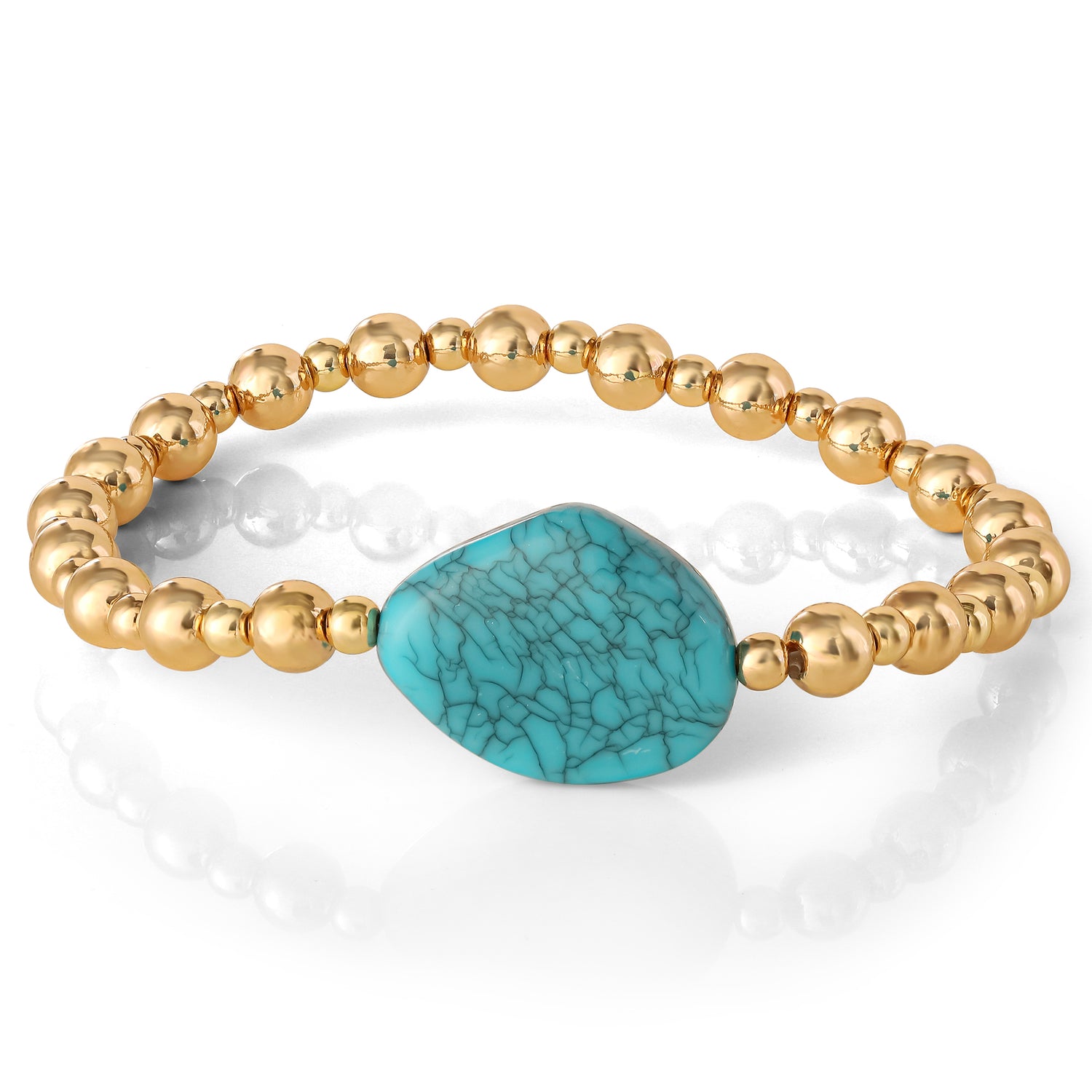 Jessica Simpson 3-Piece Beaded Stretch Bracelet Set - Gemstone & Gold-Tone Accents - Turquoise