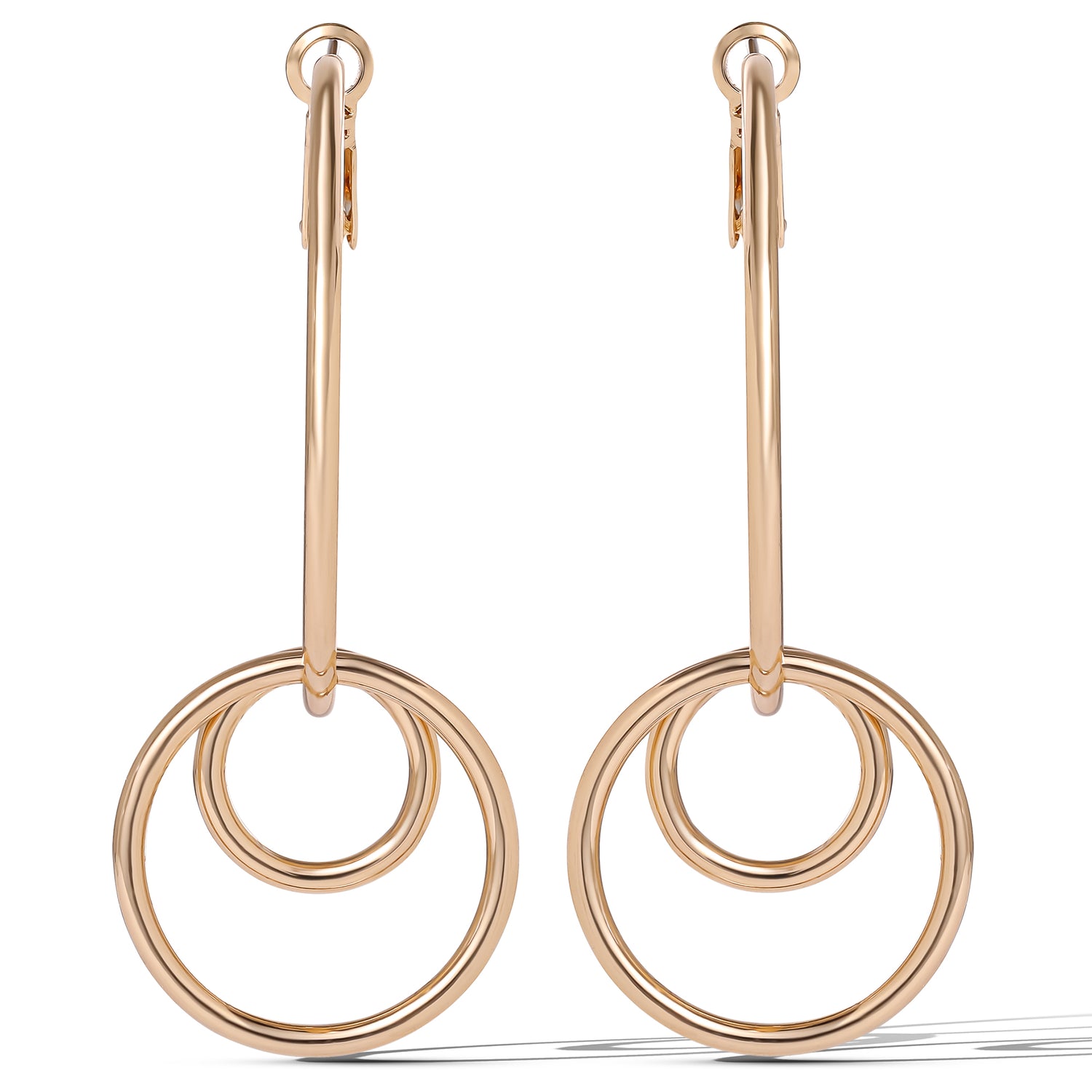 Jessica Simpson Gold-Tone Triple Ring Drop Hoop Earrings – Bold and Stylish Statement Accessory