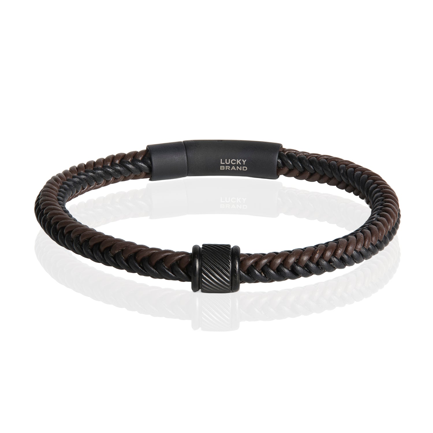 Lucky Brand Brown and Black Braided Leather Bracelet for Men, 8,5"