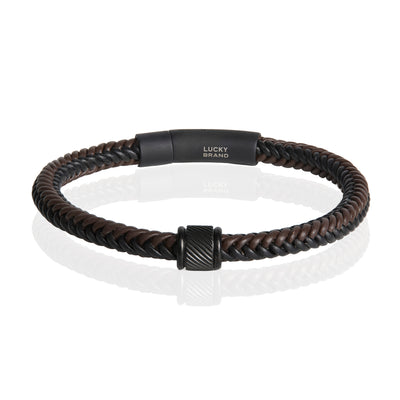 Lucky Brand Brown and Black Braided Leather Bracelet for Men, 8,5"