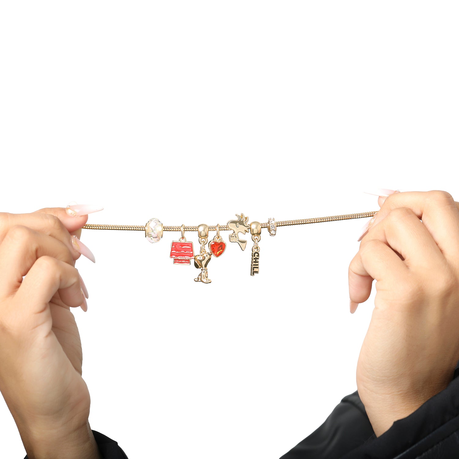 Peanuts Woodstock and Snoopy Charm Bracelet for Women Official License, 7"