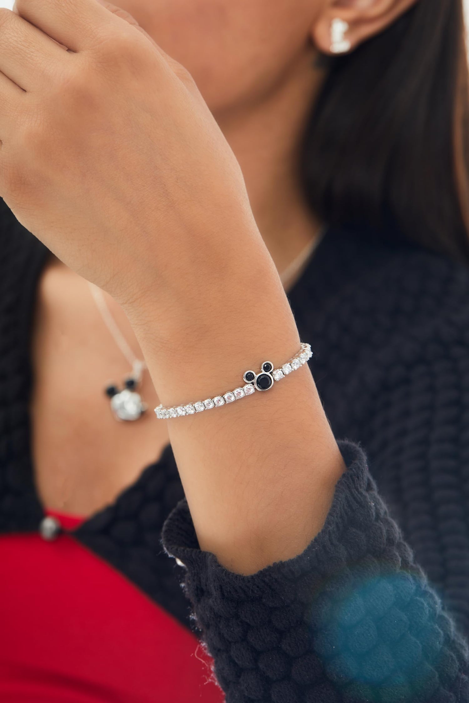 Disney Womens Mickey Mouse Tennis Bracelet Official License, Sterling Silver and Cubic Zirconia Tennis Lariat Bracelet