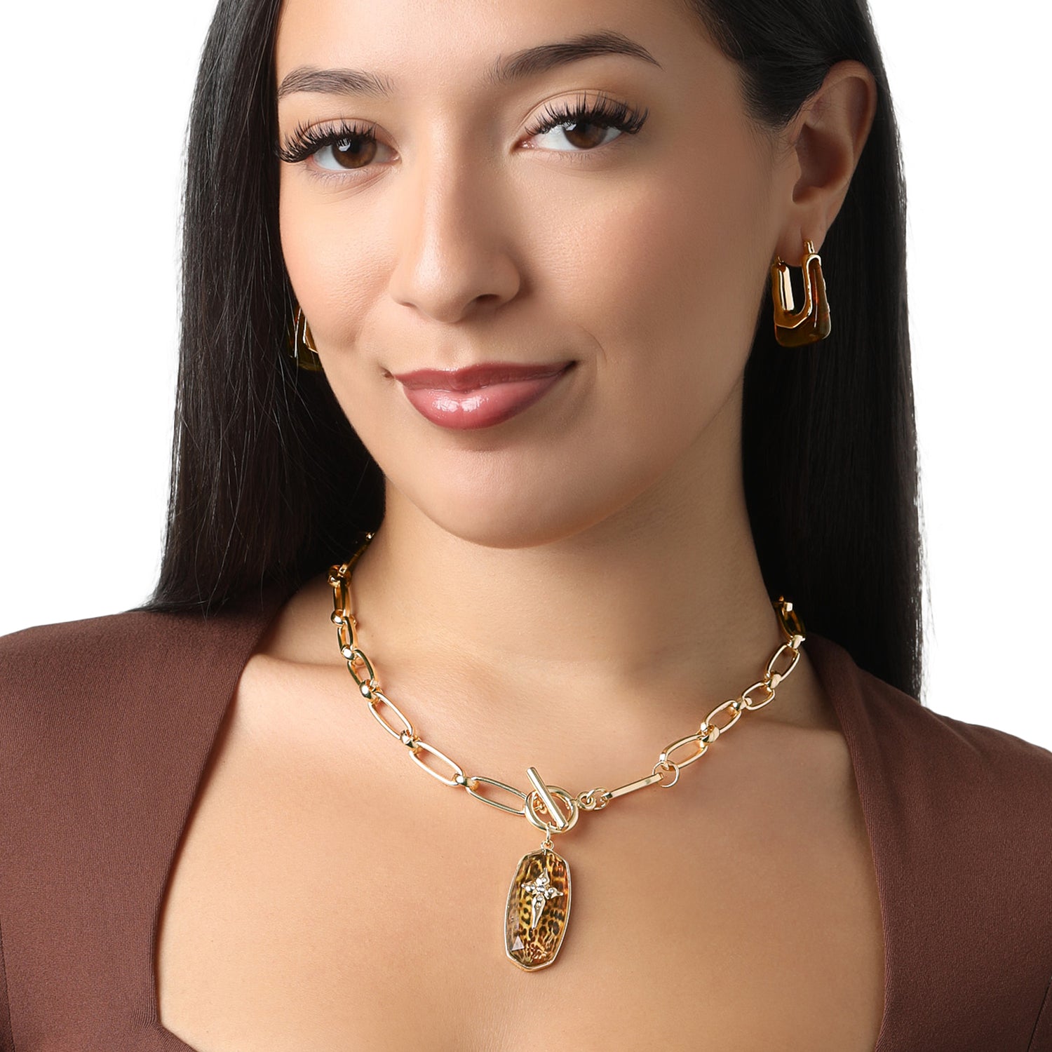 Jessica Simpson Chunky Toggle Necklace with Cross Pendant, 18"