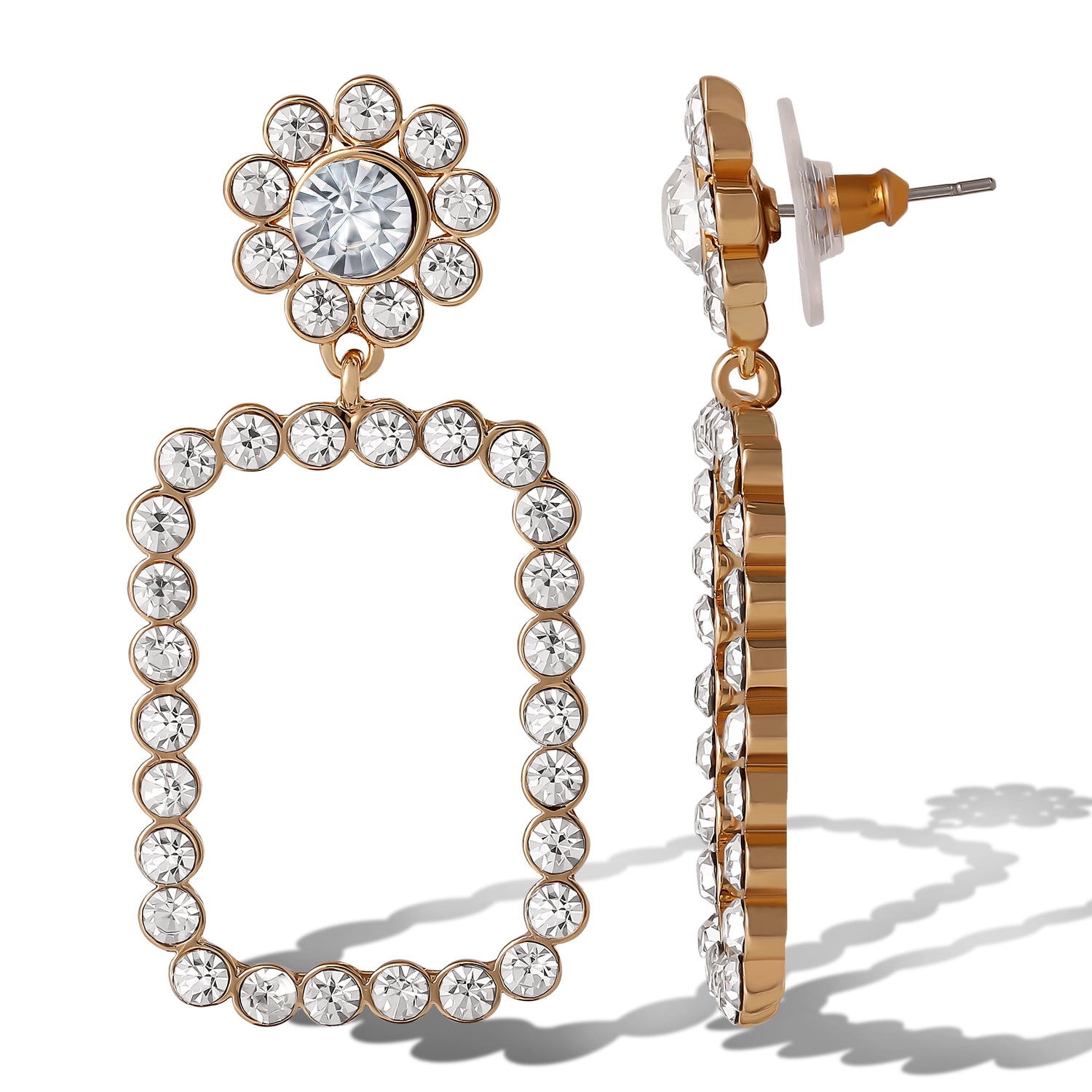 JS Jessica Simpson Gold-Tone Pave Rectangle Drop Earrings