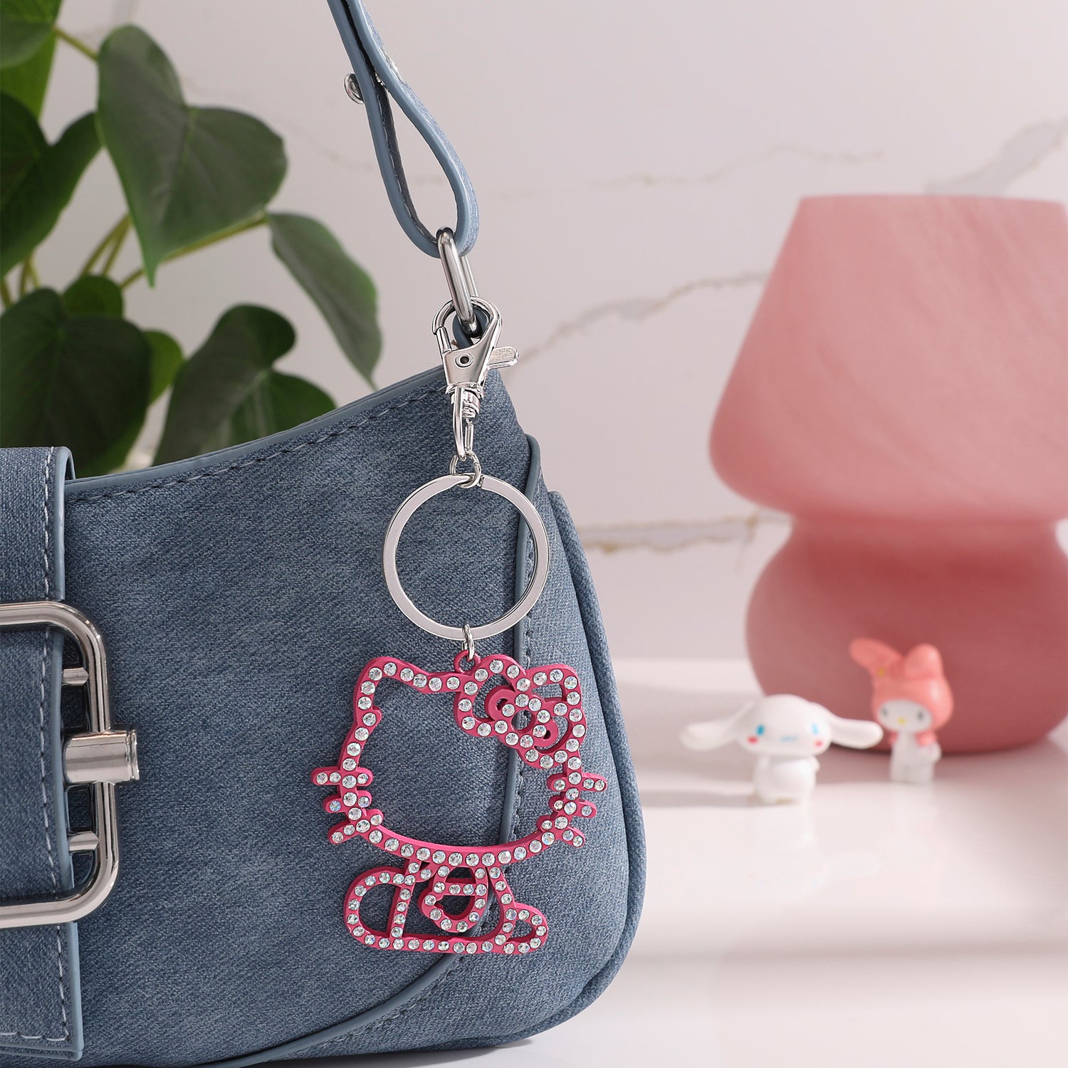 Hello Kitty Pink Crystal Outline Keychain