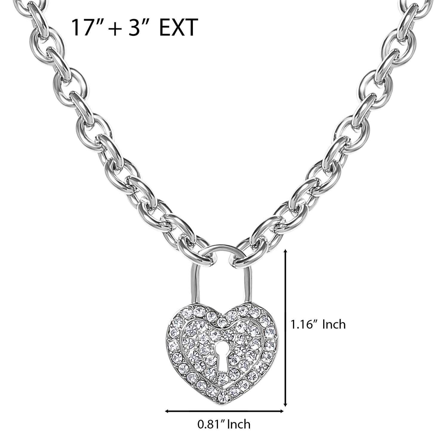 Jessica Simpson Silver-Tone Pave Crystal Heart Lock Necklace