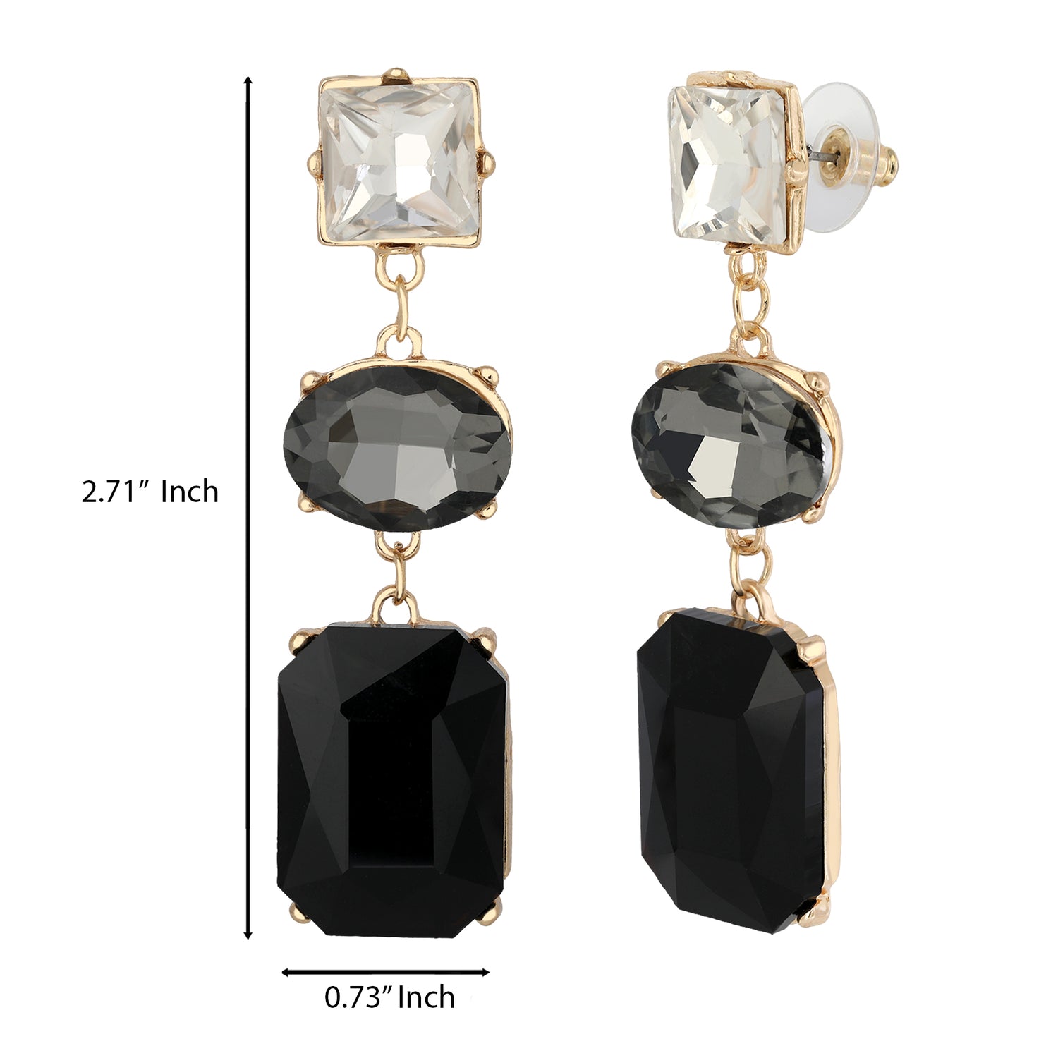 Jessica Simpson Triple Stone Drop Earrings in Black and Clear