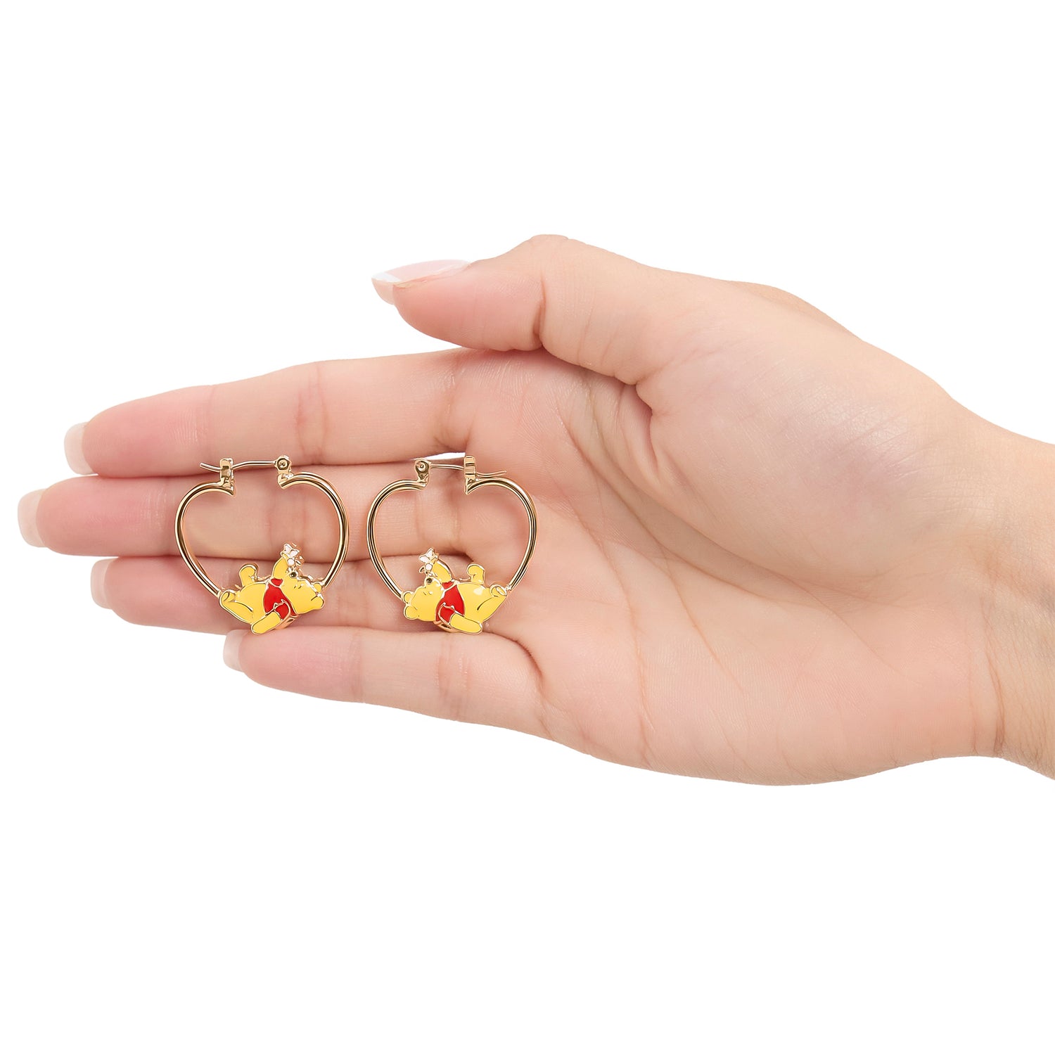Disney Winnie the Pooh Heart Hoop Earrings, Gold-Tone with Red Enamel