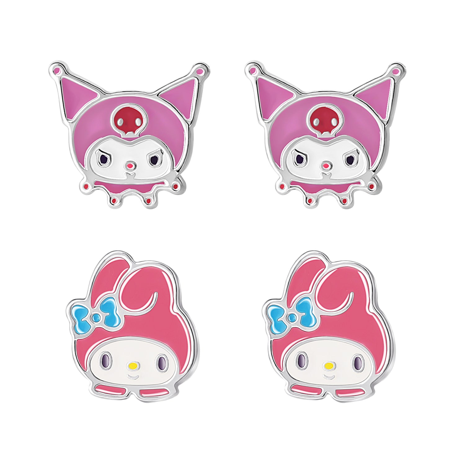 Sanrio Kuromi and My Melody Stud Earrings Set for Women, 2 Pairs