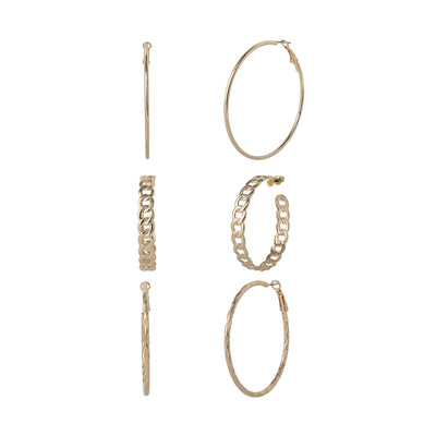 Jessica Simpson 3-Piece Hoop and Chain Hoop Earring Set in Gold-Tone