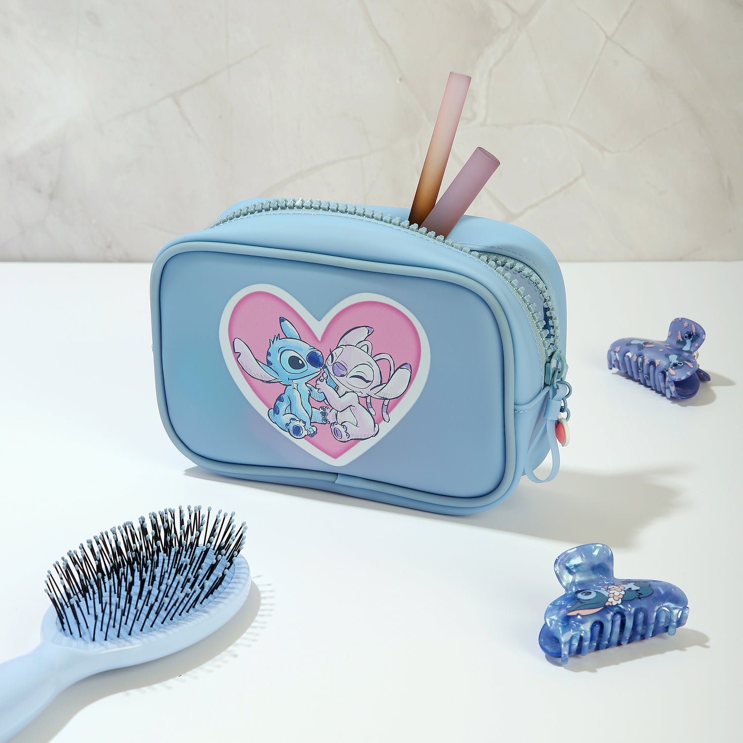 SALLY ROSE Angel and Stitch Makeup Bag Official License, Disney Makeup Bag for Traveling