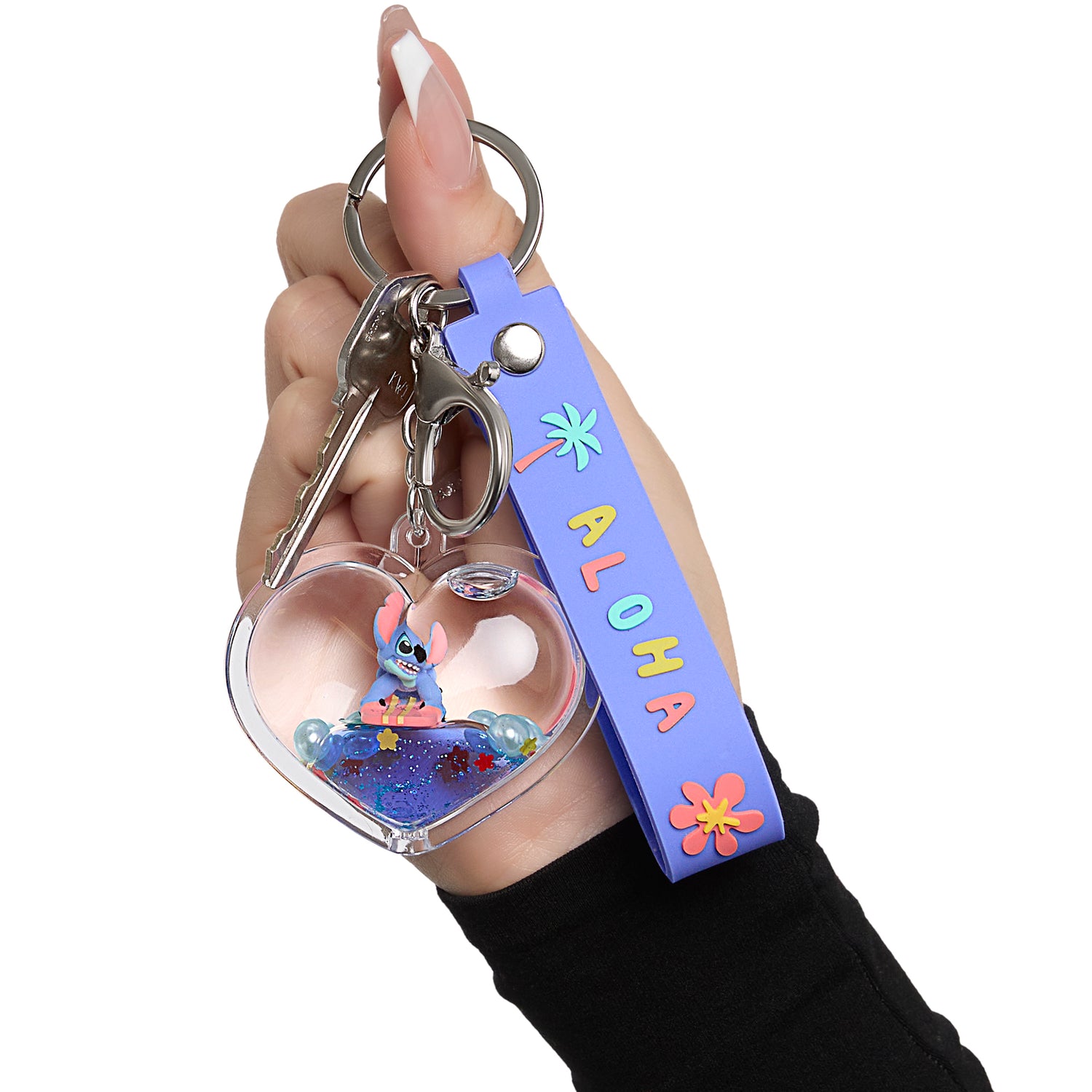 Disney Stitch Heart Shaped Liquid Surfing Keychain